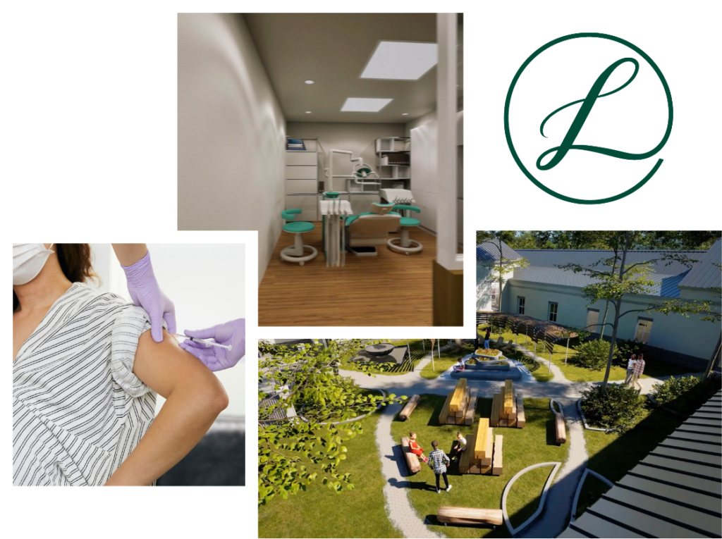 A collage of the Legacy Wellness Center facilities and campus